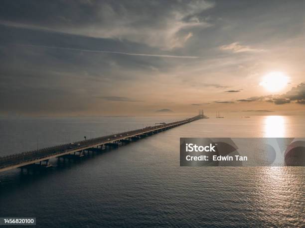 Morning Sunrise Penang Bridge From Aerial Point Of View Stock Photo - Download Image Now