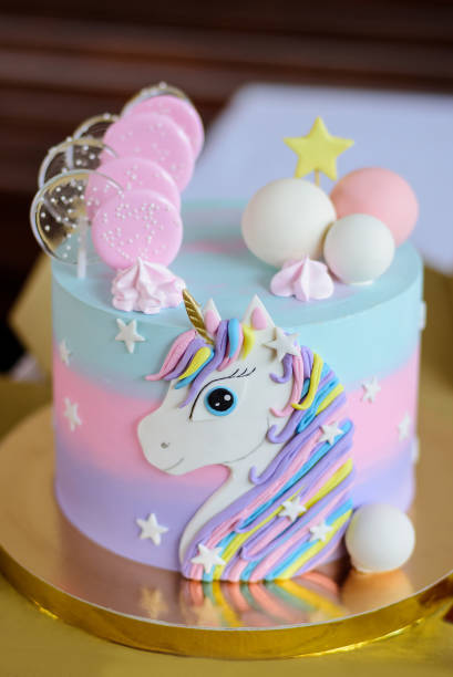 istock Delicious birthday cake decorated in unicorn style. 1456820417