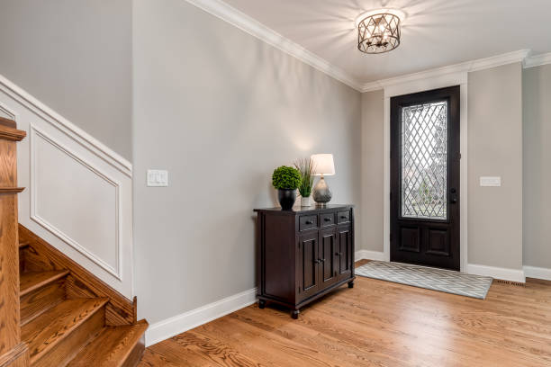 istock An entryway with a wooden front door. 1456822887