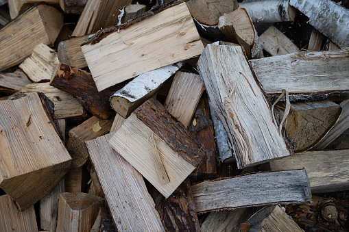 Close up of stack of firewood - woods for fireplace.