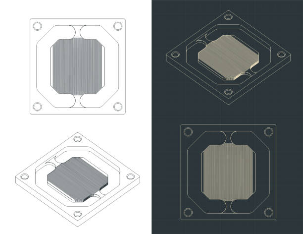 schematy podstawy bloku chłodzenia wodnego procesora - heat exchanger stock illustrations