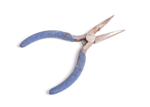 Old pliers pincers isolated on white background, top view