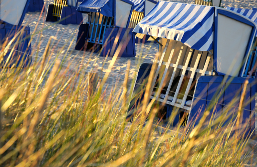 Beach chairs in the evening sun. (Baltic Sea, Northern Germany)