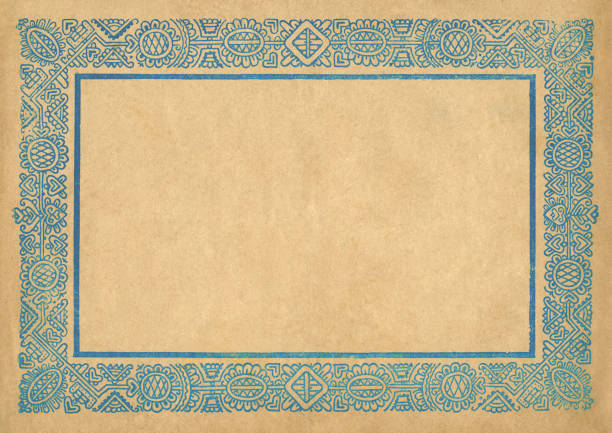 素敵な青い装飾品のフレームが付いた古いノートブックカバー(約1900年)のクローズアップ。 - picture frame frame floral pattern old ストックフォトと画像