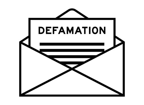 Envelope and letter sign with word defamation as the headline Envelope and letter sign with word defamation as the headline denigrate stock illustrations