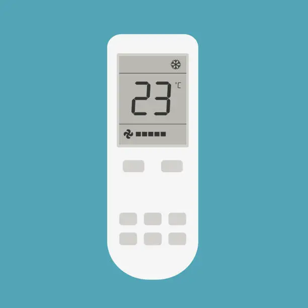 Vector illustration of Flat design illustration of air conditioner remote control with display and buttons - vector