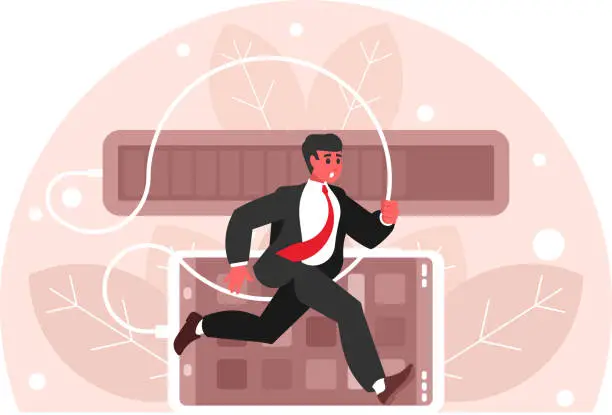 Vector illustration of Businessman run on progress bar