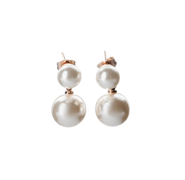 istock Elegant golden earrings with pearls on white background 1456833075