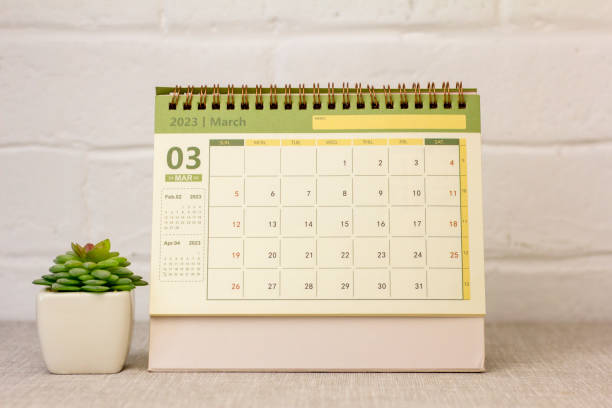 istock Hello spring.Calendar for March 2023.Desktop calendar for planning. 1456833776