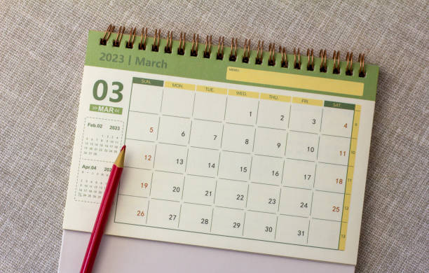 istock Hello spring.Calendar for March 2023.Desktop calendar for planning. 1456833780