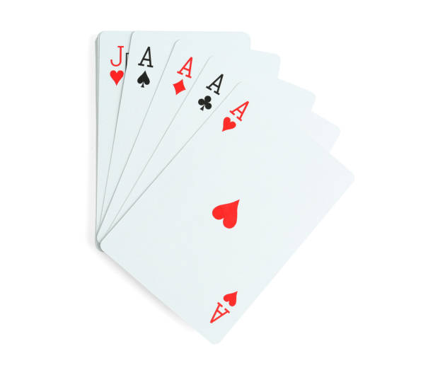 istock Playing cards with four of kind combination on white background, top view 1456835051