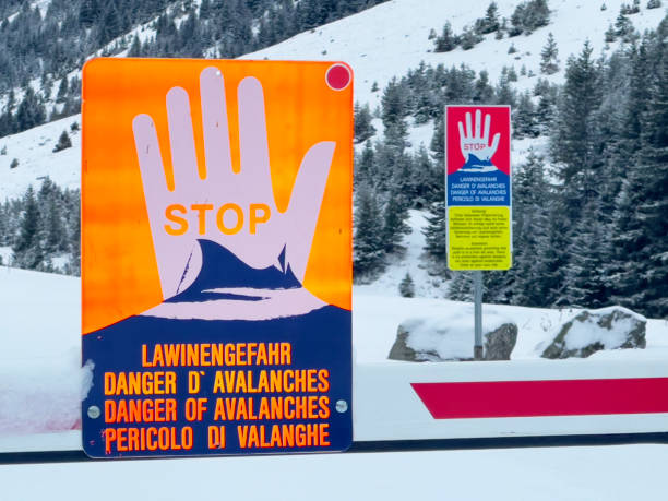 istock Traffic sign announcing a road closure due to avalanche danger 1456835442