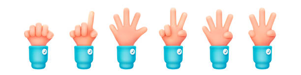 istock 3D set of hand showing one to five fingers, fist 1456836859