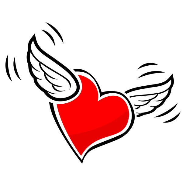 ilustraciones, imágenes clip art, dibujos animados e iconos de stock de icono del corazón con alas - heart shape wing red vector