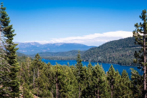 Donner Lake viewed from Interstate 80 stock photo