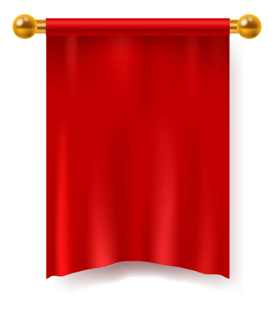 istock Red pennant. Blank textile advertising realistic flag mockup, logo template and branding. Medieval heraldic hanging canvas. Empty space ad. 3D isolated element, vector illustration 1456840025