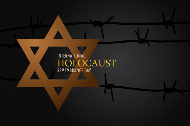istock International Holocaust Remembrance Day. Star of David with barbed wire on a black background. 1456846529