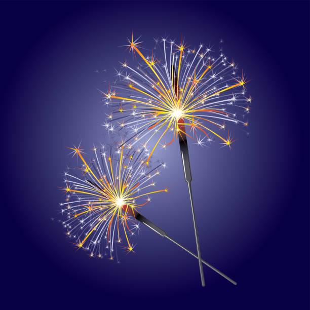 휴일 축하 밝은 스파클 조명 - sparkler gold pyrotechnics sparks stock illustrations