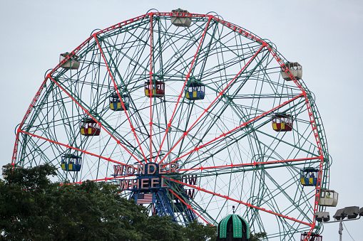 Coney Island, NY, USA. September 3, 2016: Ferris wheel called Wonder Wheel in Long Island Park.