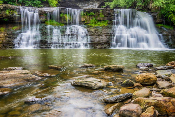 Waterfalls from inside Cave Area at Willow River State Park in Wisconsin.