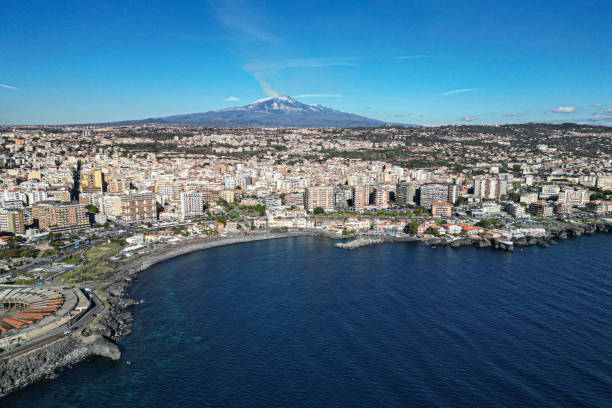 Catania city and Etna view stock photo