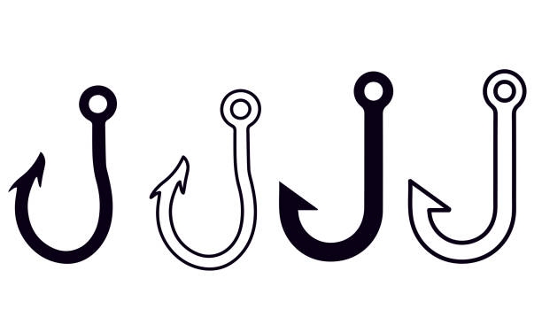 angelhaken symbole vektor design - nobody black and white activity fisherman stock-grafiken, -clipart, -cartoons und -symbole