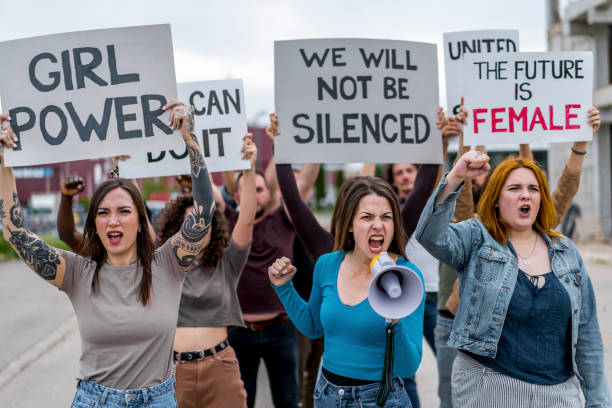 istock Women united during the demonstration for equal rights 1456859041