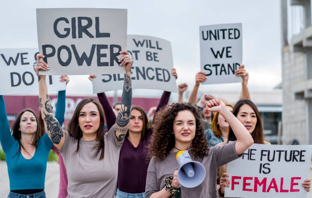 istock Women united during the demonstration for equal rights 1456860123