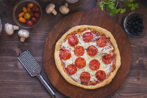Freshly Baked Homemade Pepperoni Pizza stock photo