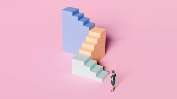 istock Woman faces a challenge illustrated by colorful staircase 1456860919