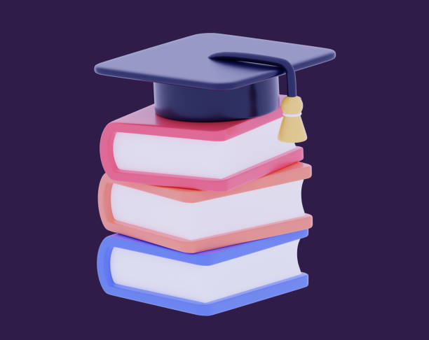 istock 3D Stack of colorful books and graduate hat icon 1456864251