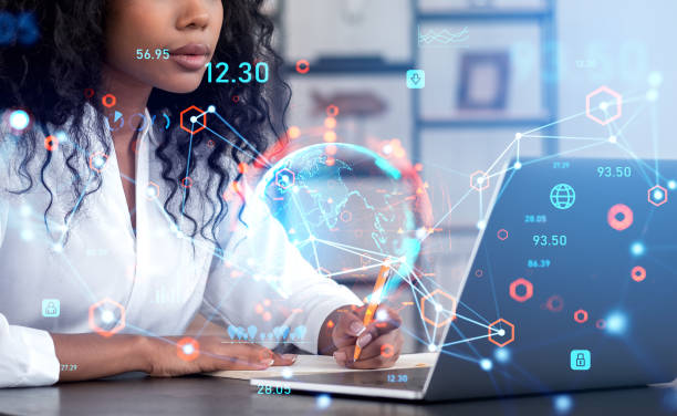 istock African businesswoman take note, earth sphere and connection lines 1456866300