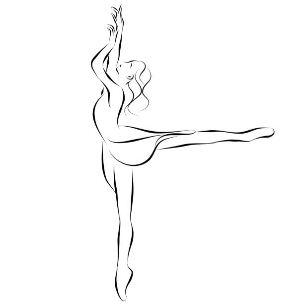 illustrazioni stock, clip art, cartoni animati e icone di tendenza di schizzo di disegno di una ballerina elegante in una danza, una ballerina in un vestito corto - danza-moderna