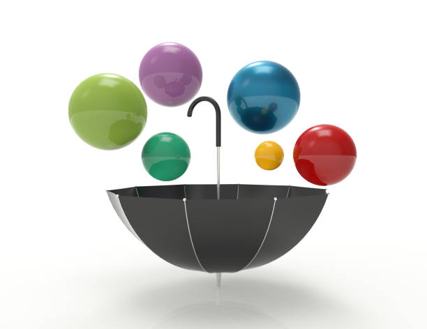 Colorful glossy spheres in umbrella