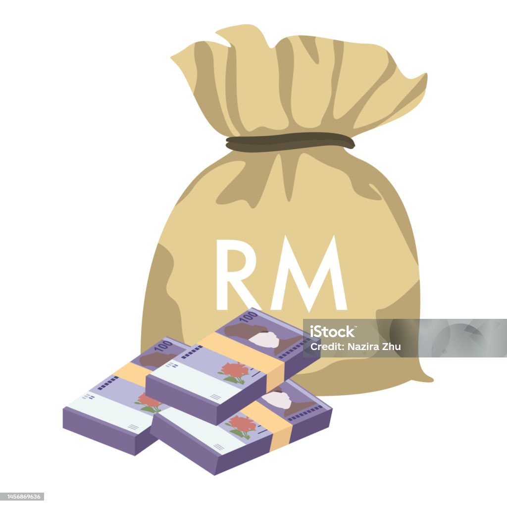 Ringgit Banknote Sticker Malaysian Ringgit Vector Illustration Malaysia Money Set Bundle ...