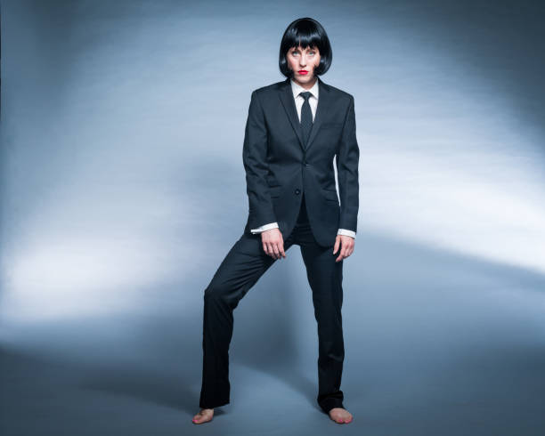 istock Non Conforming LA citizen in Black Wig and Red Lipstick 1456874690
