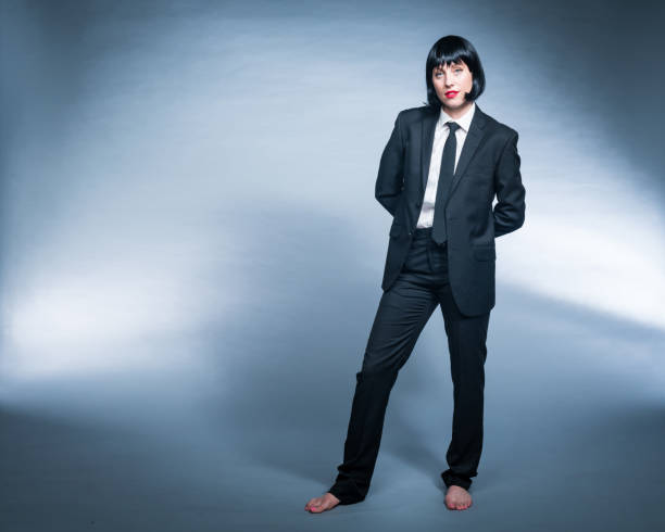 istock Non Conforming LA citizen in Black Wig and Red Lipstick 1456875735