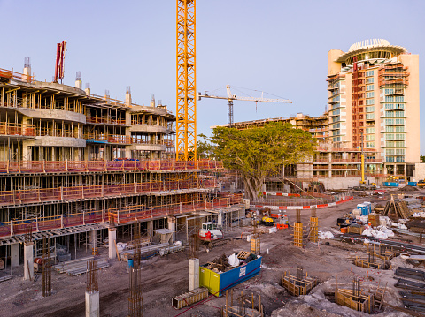 Fort Lauderdale, FL, USA - January 14, 2023: Aerial inspection photo Pier Sixty Six resort and residences under construction