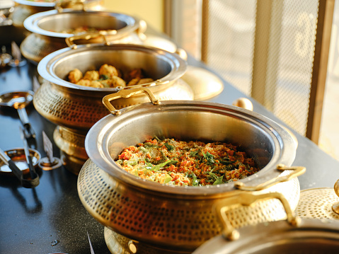 A buffet in an Indian restaurant.