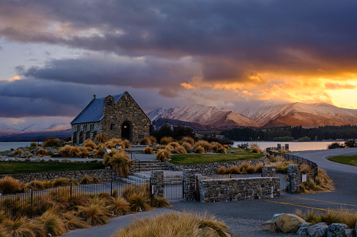 Church of the Good Shepherd at sunrise, Lake Tekapo, South Island New Zealand