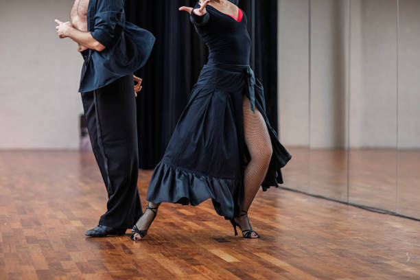 istock Beautiful couple dancing tango at a rehearsal area 1456884525