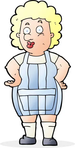 Vector illustration of cartoon woman in kitchen apron