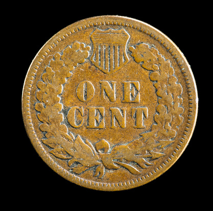 Reverse side, 1890 Indian Head US penny
