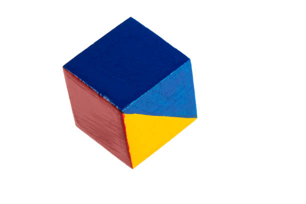 multicolored wooden cubes decorated with a geometric pattern, isolated on a white background