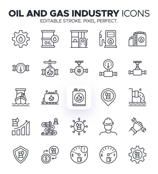 symbole für die öl- und gasindustrie - symbole für exploration, bohrungen und raffination - oil rig oil industry sea oil stock-grafiken, -clipart, -cartoons und -symbole