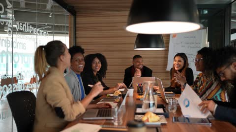 Coworkers in a meeting at the office