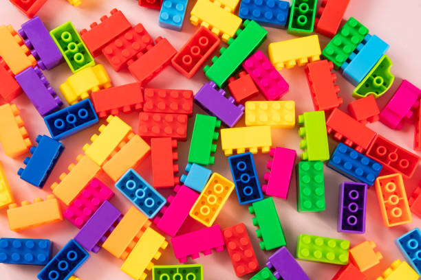 istock Colorful plastic building block patterns isolated. Toy for children 1456903605