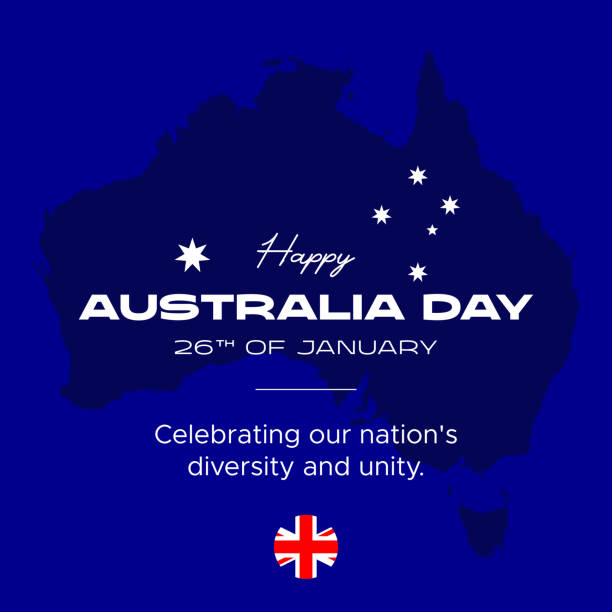 ilustrações de stock, clip art, desenhos animados e ícones de happy australia day celebration greeting card design - australia australia day celebration flag