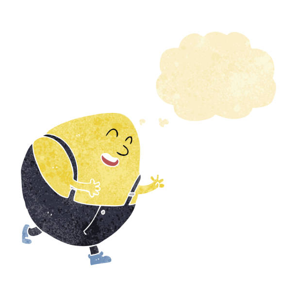illustrazioni stock, clip art, cartoni animati e icone di tendenza di fumetto humpty dumpty uovo carattere con bolla di pensiero - humpty dumpty nursery rhyme cartoon drawing