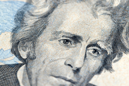close-up of twenty American dollars, details of 20 American dollars in cash